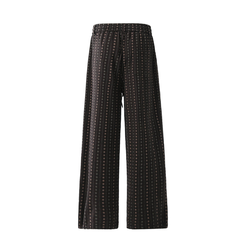 Vintage Micro-Floral Stripe Wide-Leg Cotton Pants