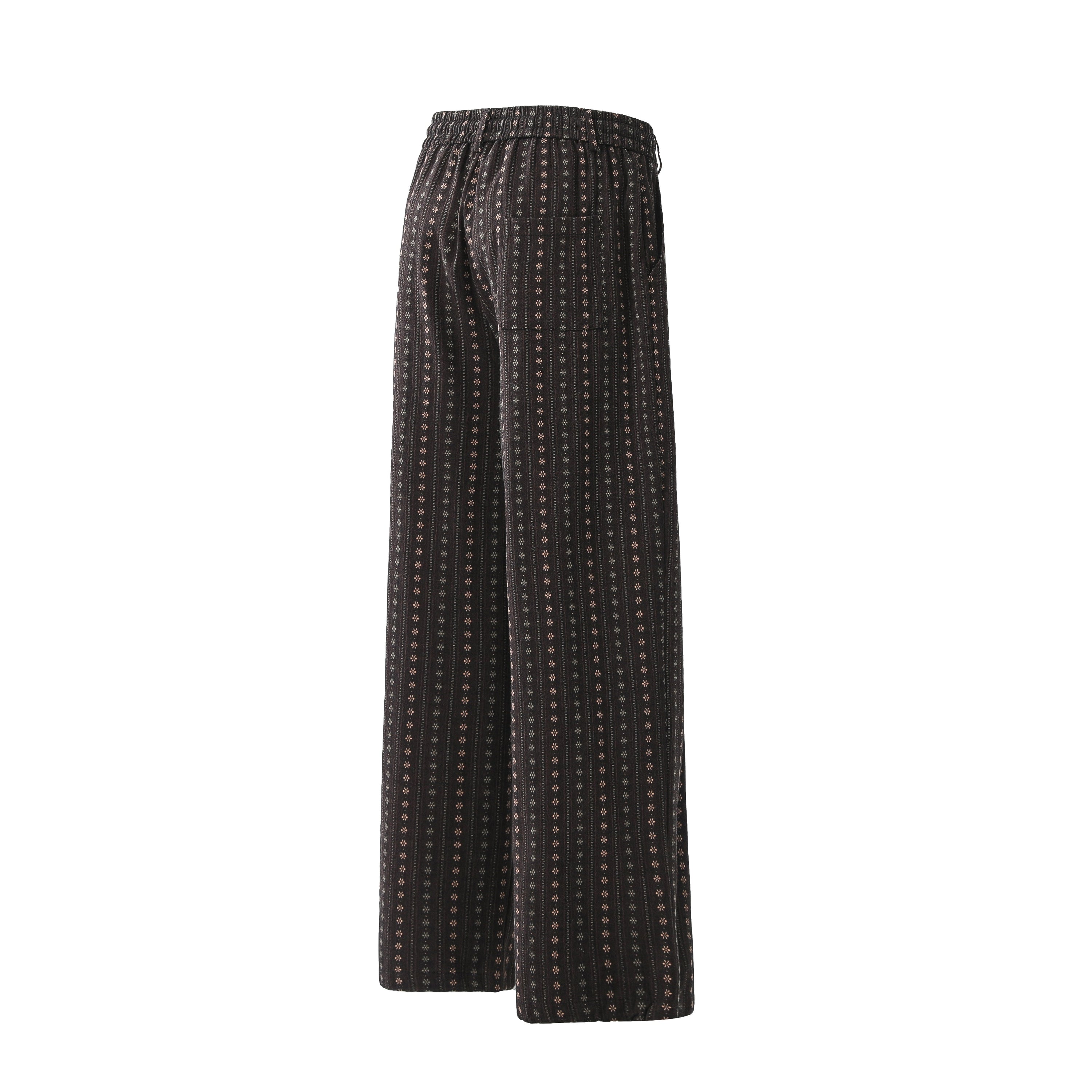 Vintage Micro-Floral Stripe Wide-Leg Cotton Pants