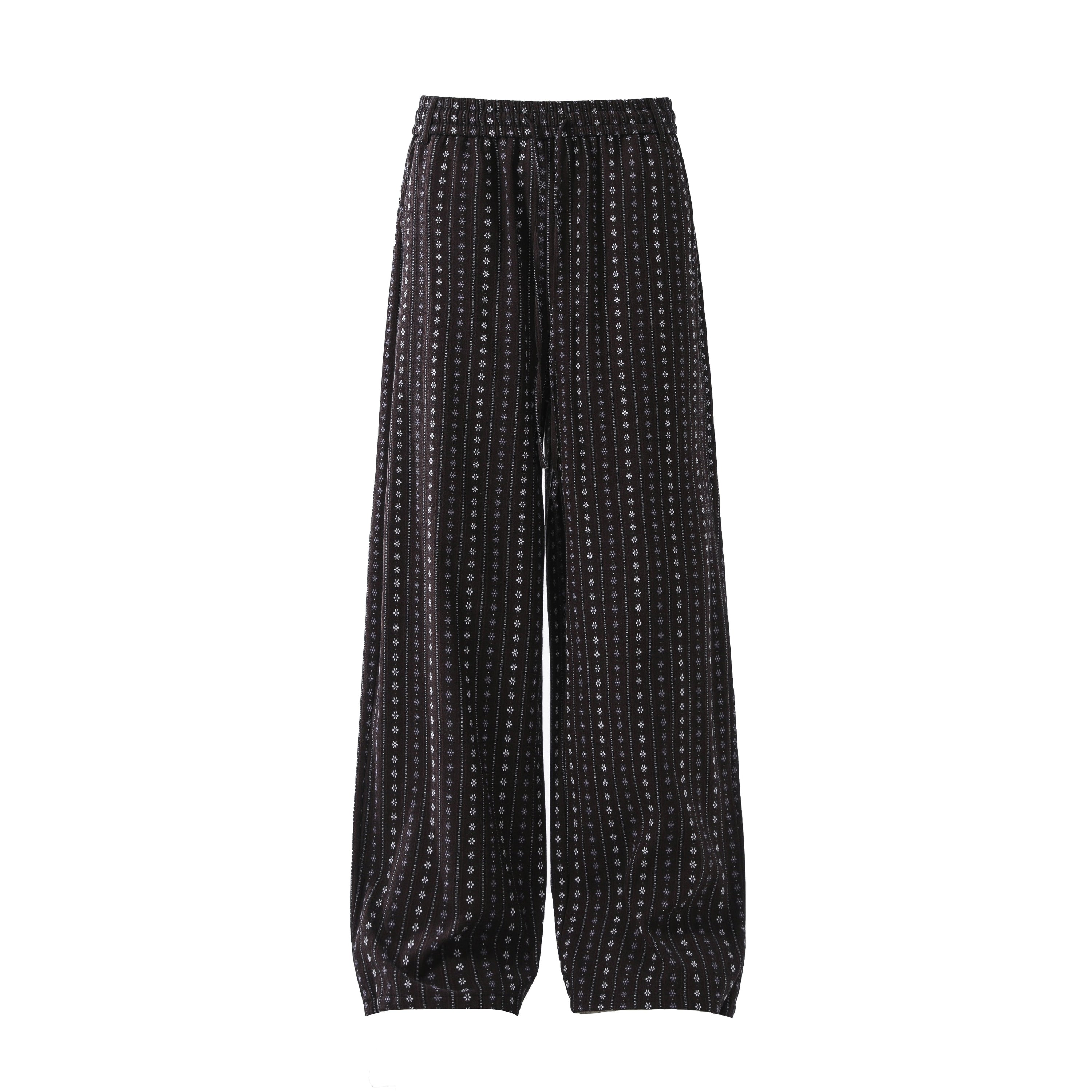 Vintage Micro-Floral Stripe Wide-Leg Cotton Pants