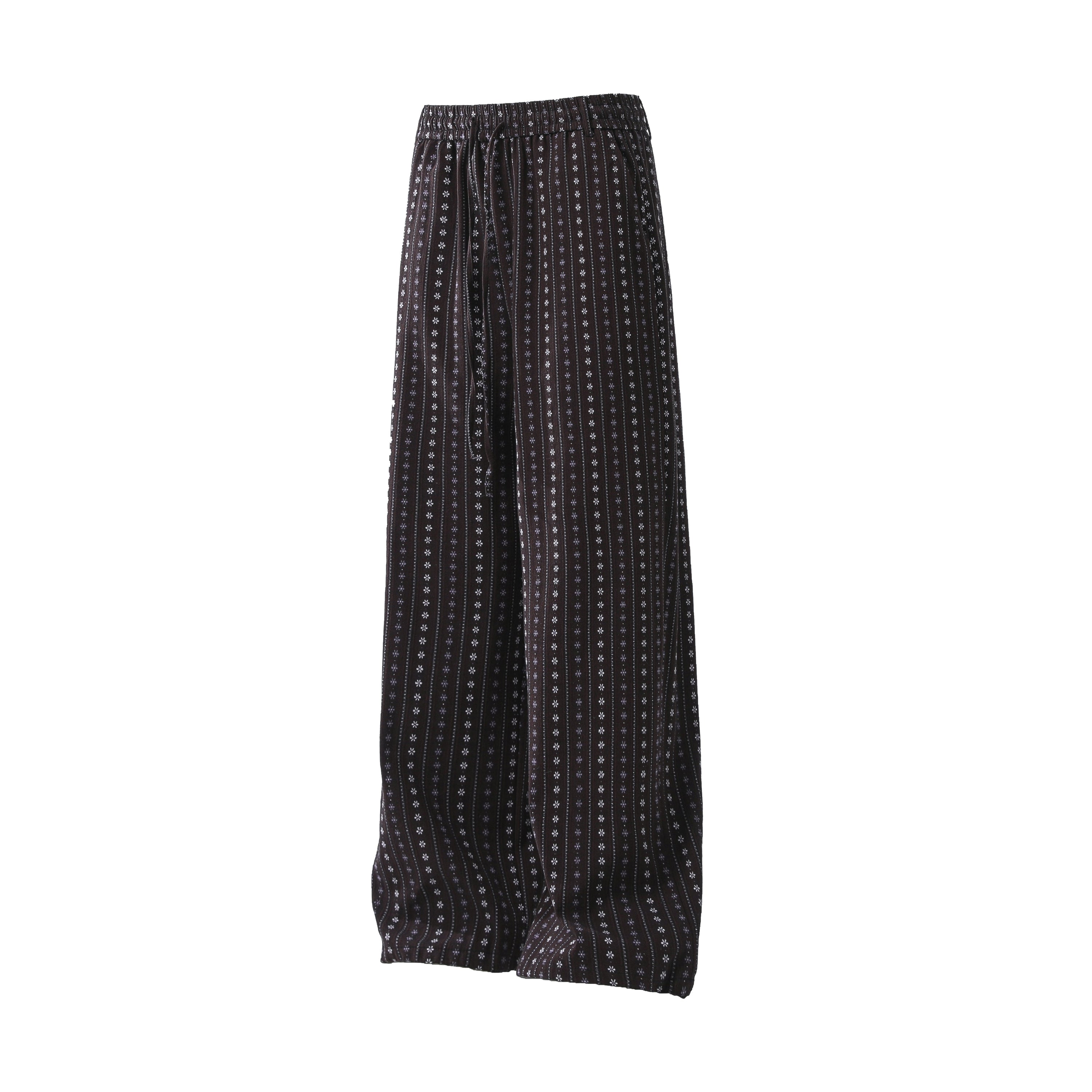 Vintage Micro-Floral Stripe Wide-Leg Cotton Pants