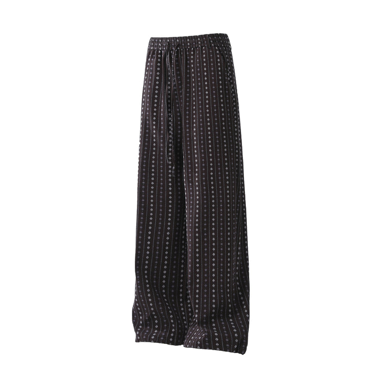 Vintage Micro-Floral Stripe Wide-Leg Cotton Pants