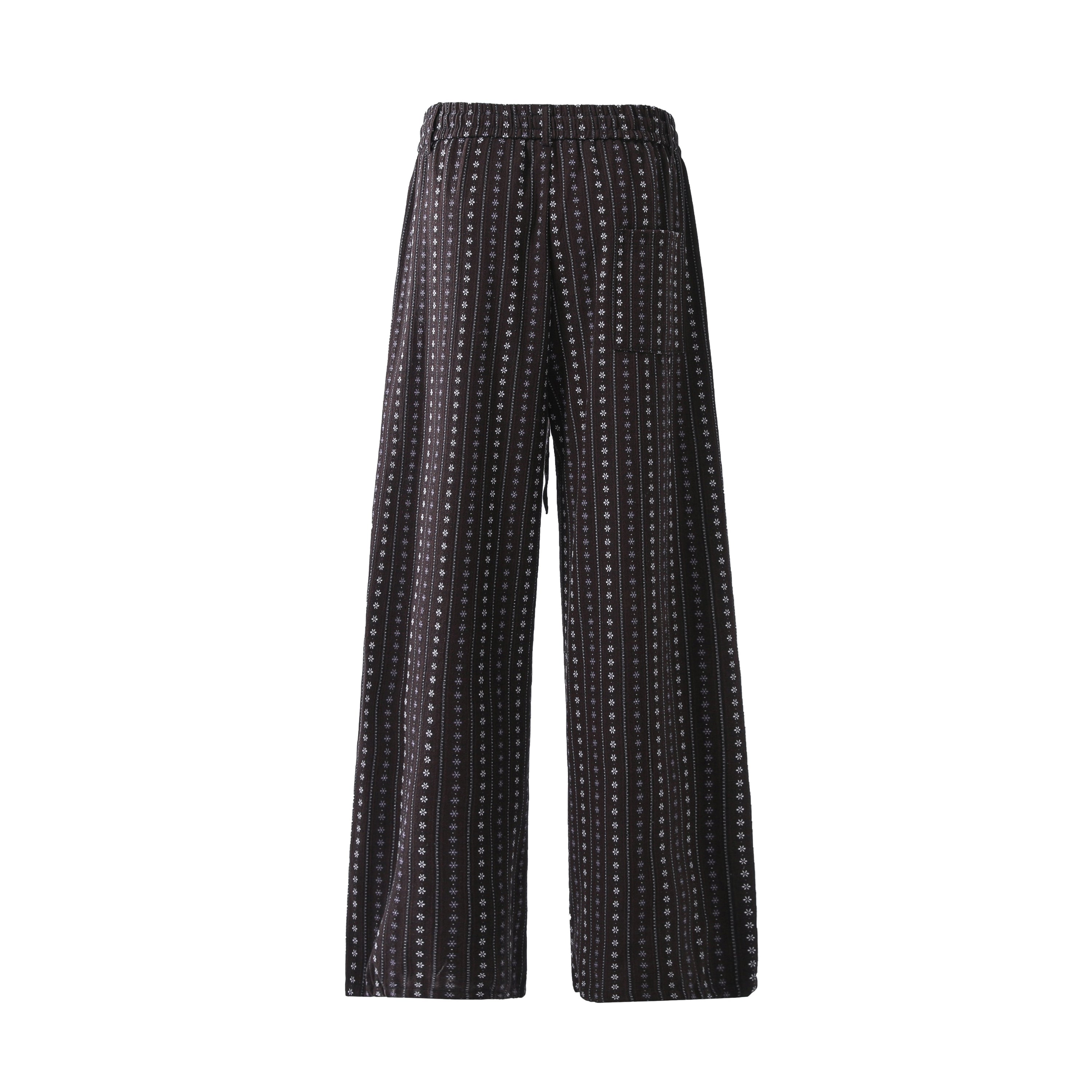 Vintage Micro-Floral Stripe Wide-Leg Cotton Pants
