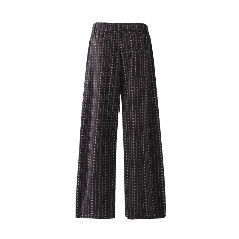 Vintage Micro-Floral Stripe Wide-Leg Cotton Pants