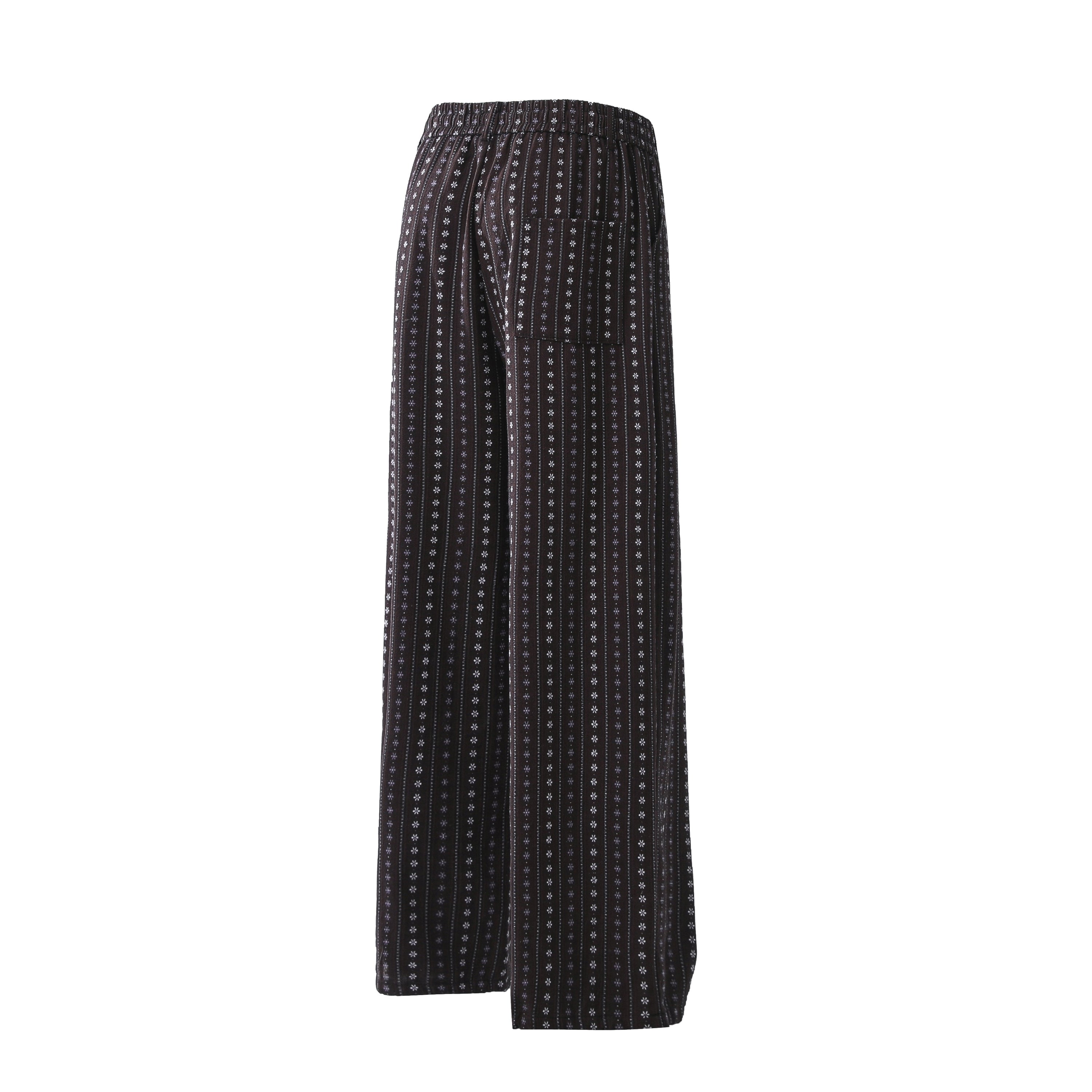 Vintage Micro-Floral Stripe Wide-Leg Cotton Pants