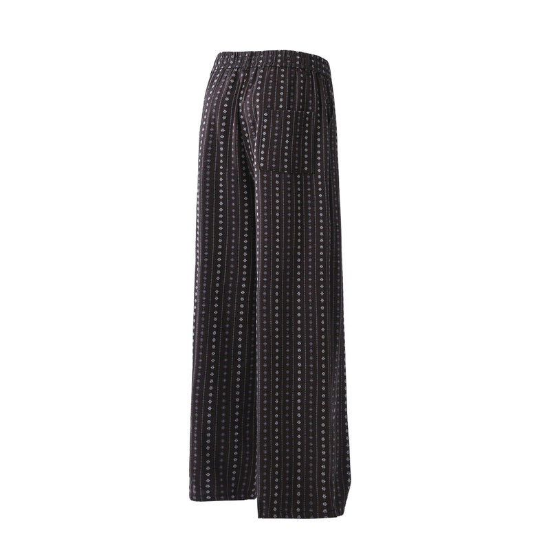Vintage Micro-Floral Stripe Wide-Leg Cotton Pants