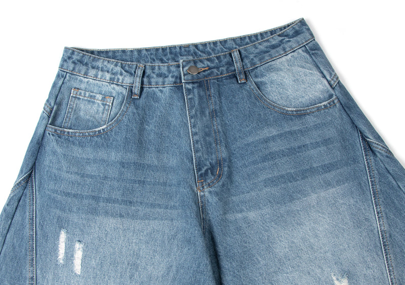 Omirad Distressed Panel Wide-Leg Denim Jeans | Streetwear