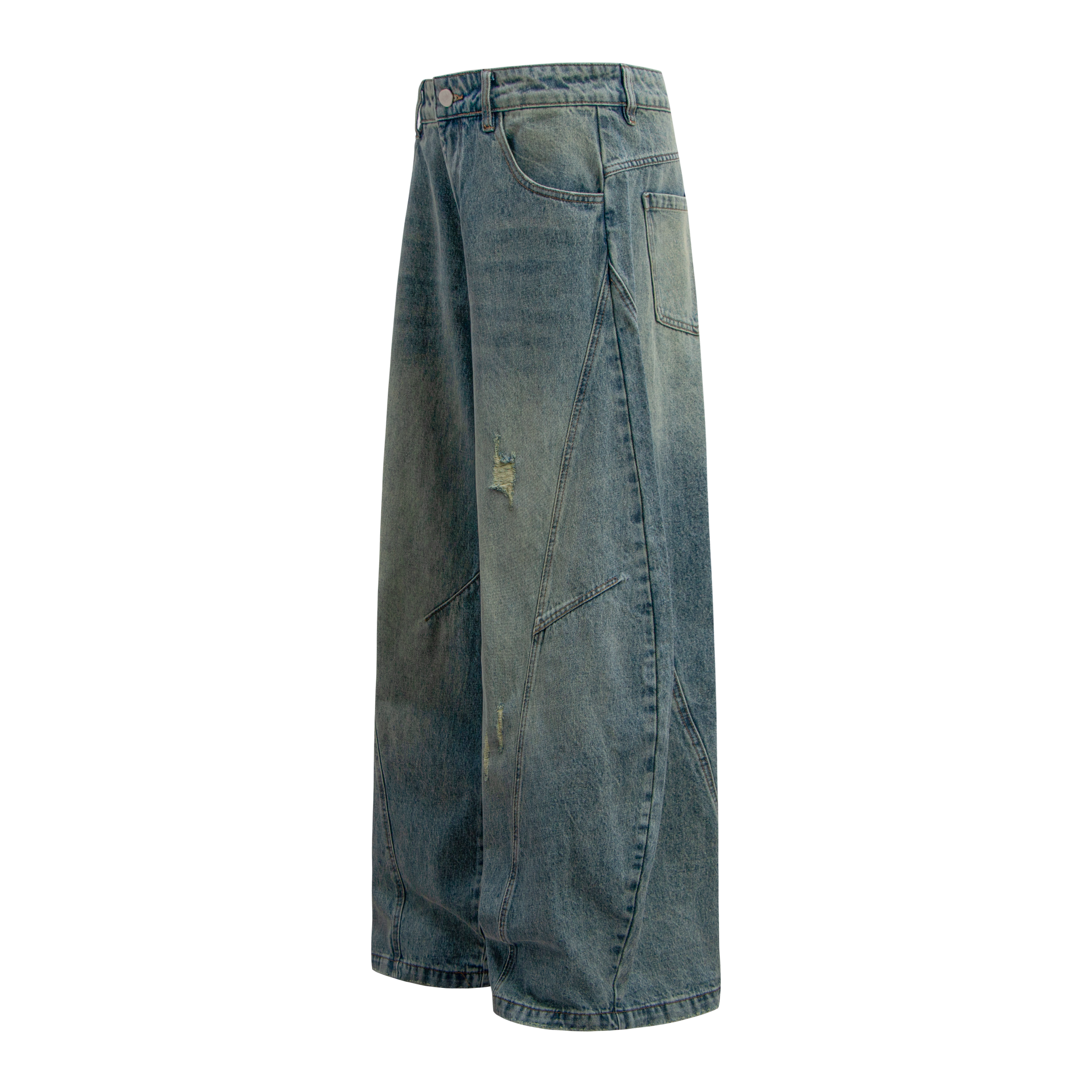 Omirad Distressed Panel Wide-Leg Denim Jeans | Streetwear