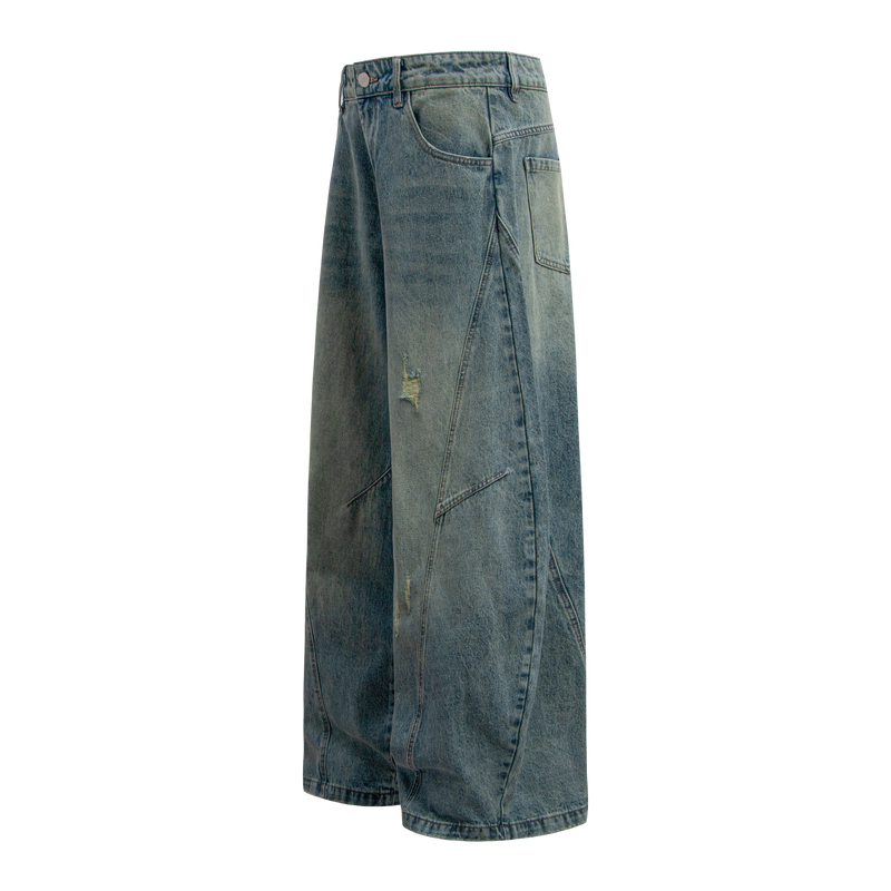 Omirad Distressed Panel Wide-Leg Denim Jeans | Streetwear
