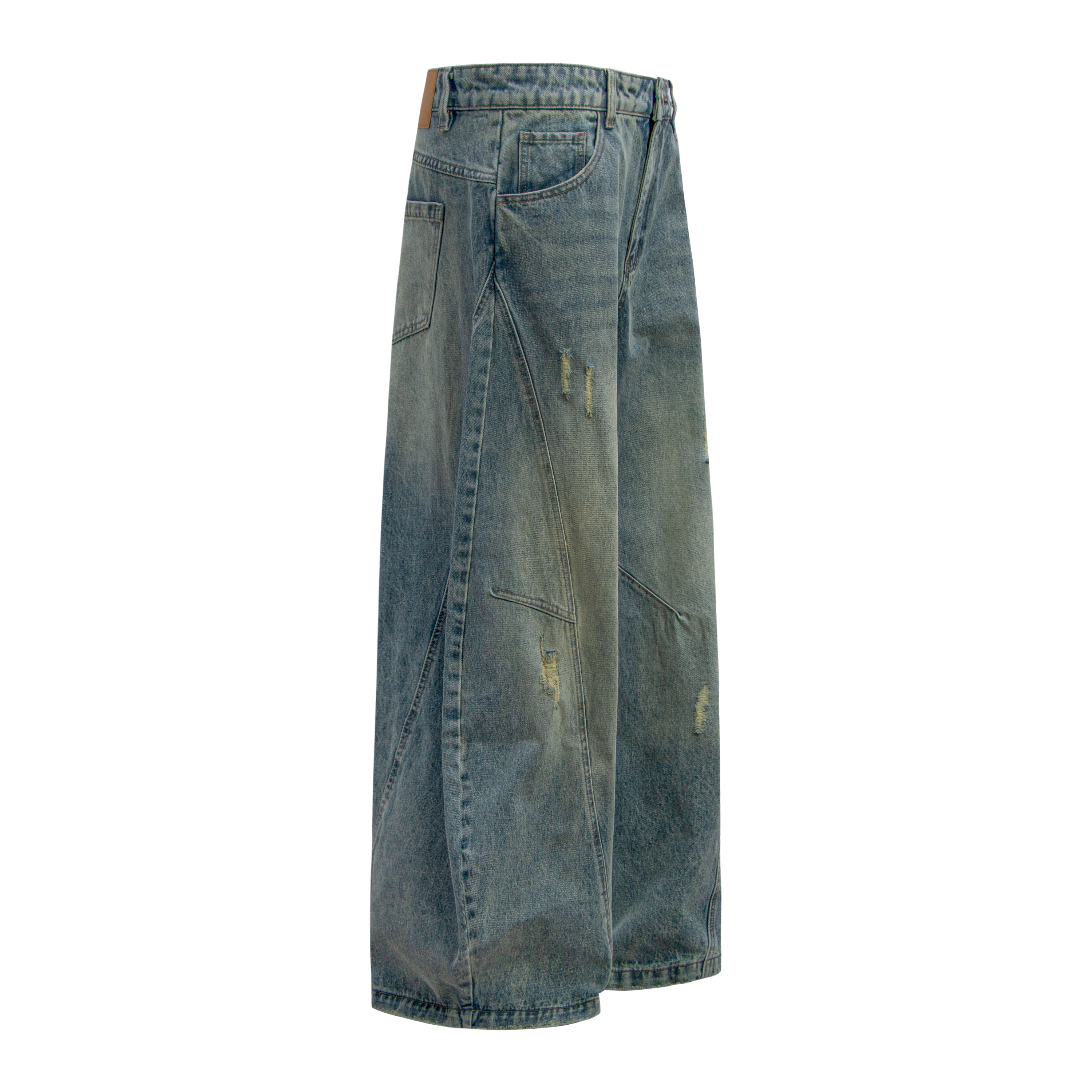 Omirad Distressed Panel Wide-Leg Denim Jeans | Streetwear