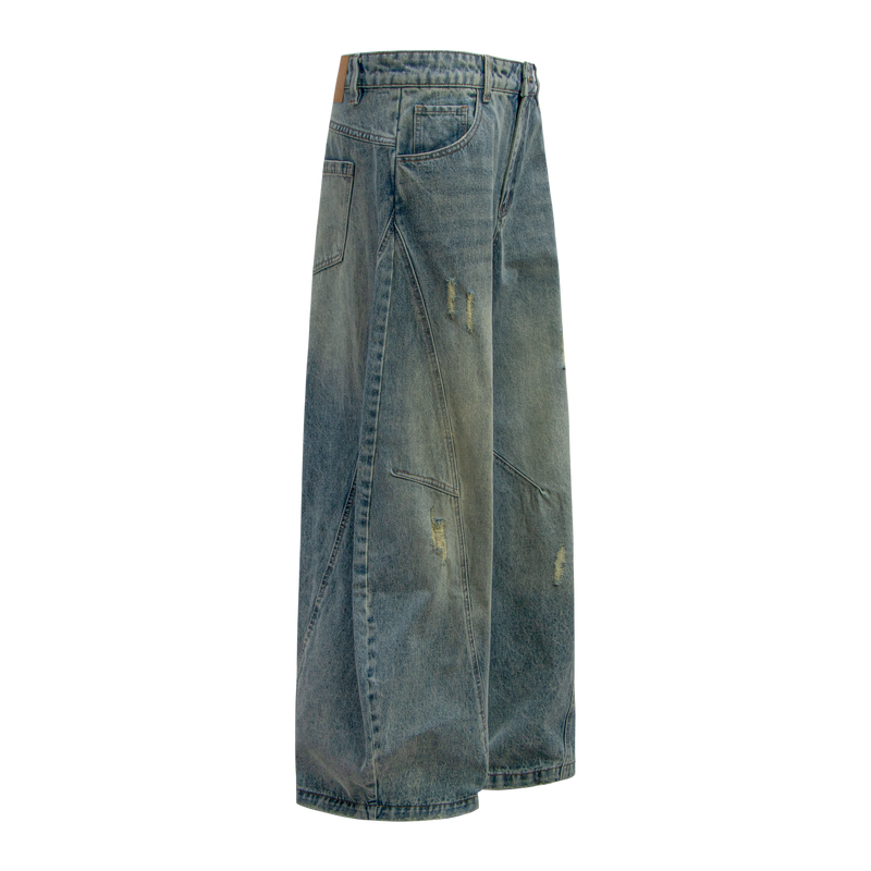 Omirad Distressed Panel Wide-Leg Denim Jeans | Streetwear