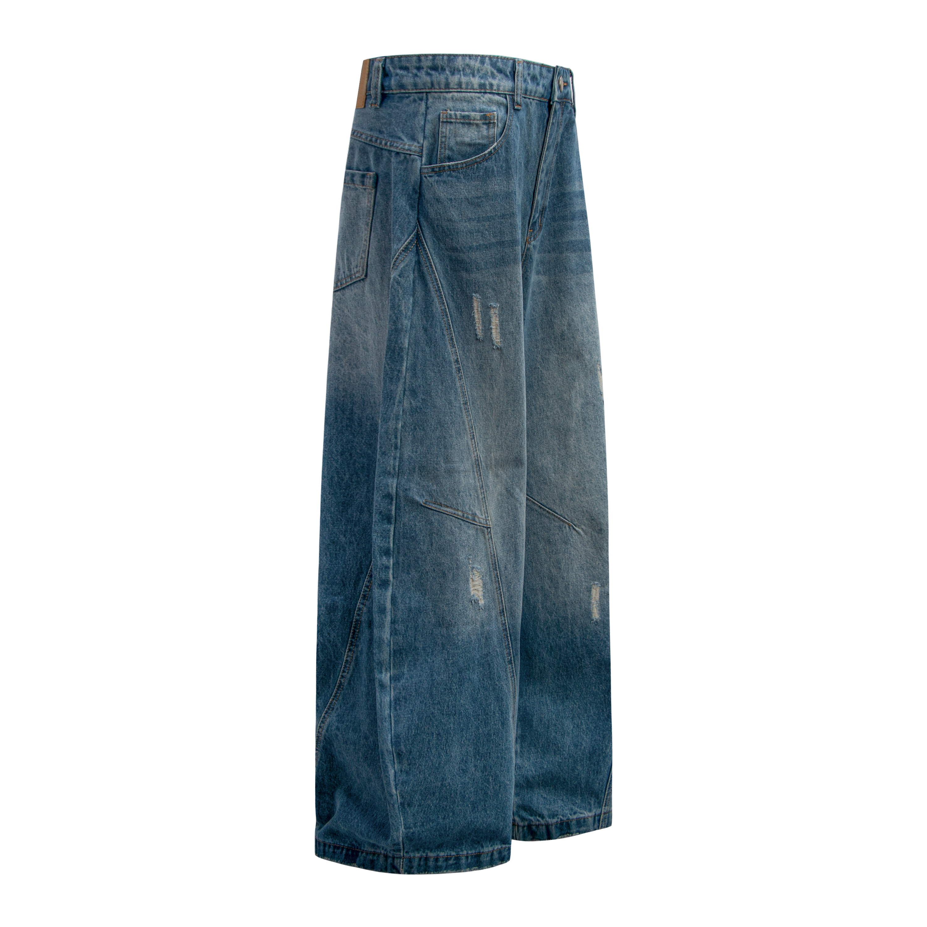 Omirad Distressed Panel Wide-Leg Denim Jeans | Streetwear