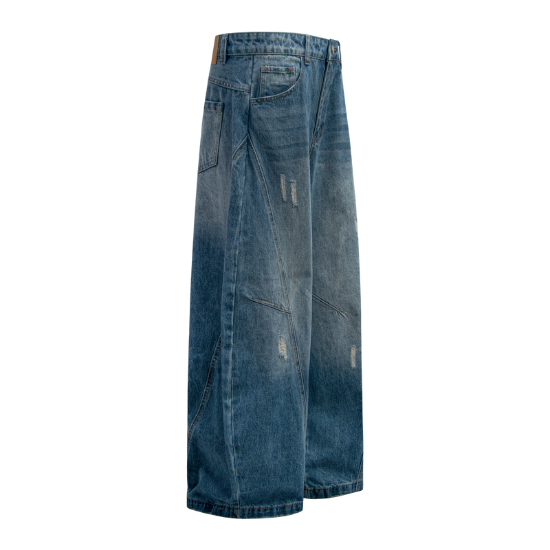 Omirad Distressed Panel Wide-Leg Denim Jeans | Streetwear