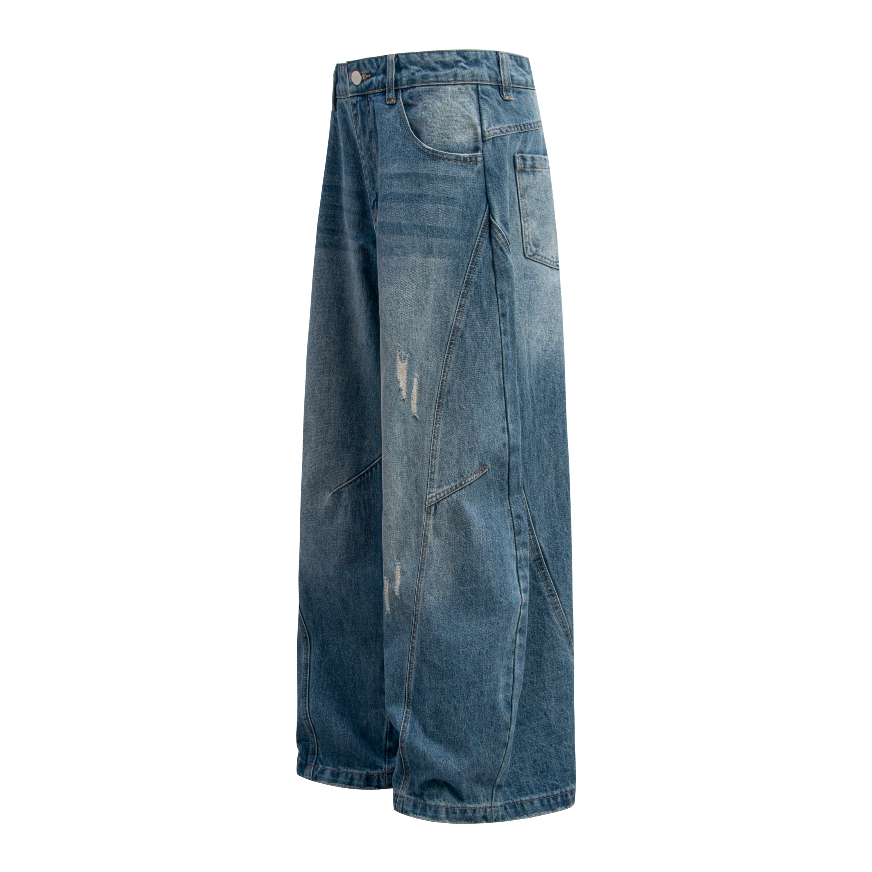 Omirad Distressed Panel Wide-Leg Denim Jeans | Streetwear