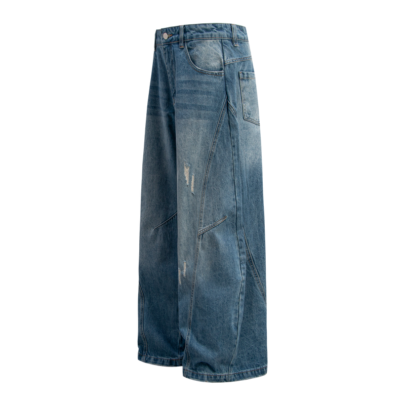 Omirad Distressed Panel Wide-Leg Denim Jeans | Streetwear