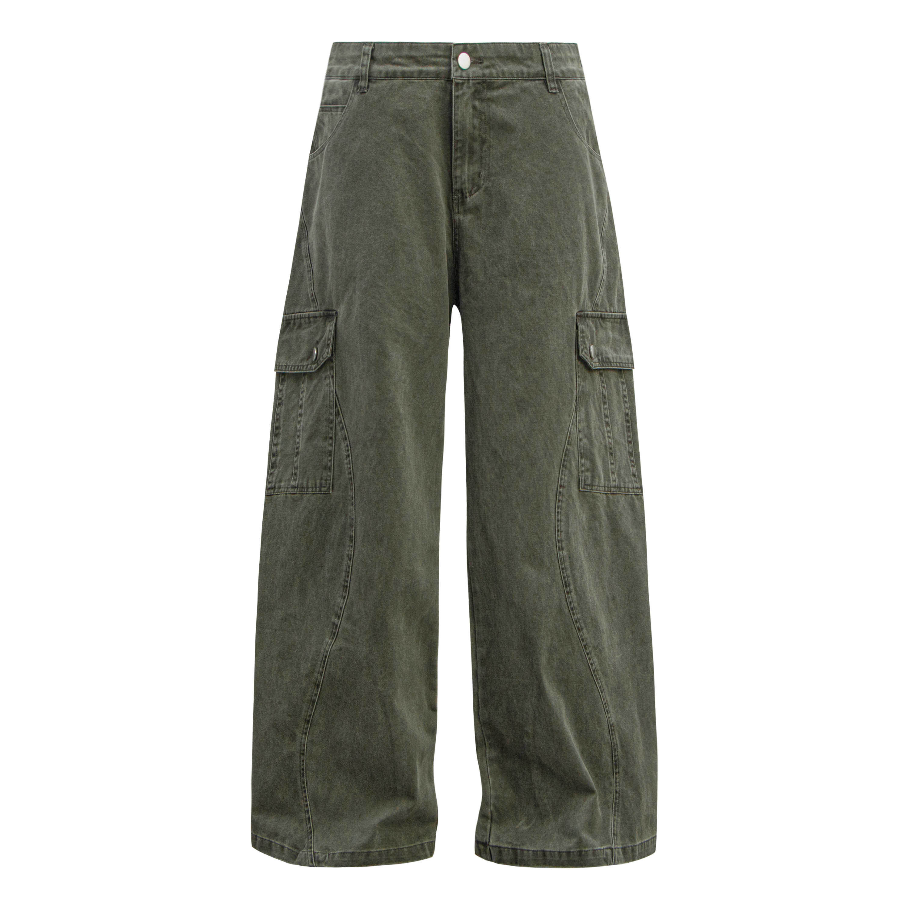 Omirad Curved Cargo Wide-Leg Denim Pants | 100% Cotton