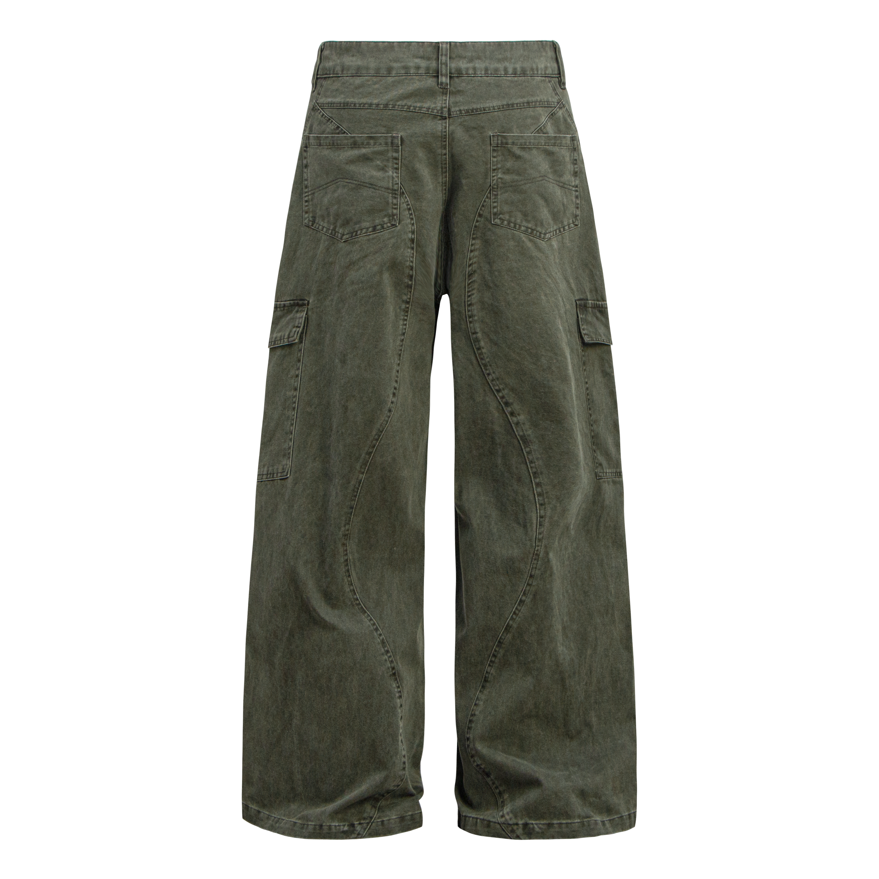 Omirad Curved Cargo Wide-Leg Denim Pants | 100% Cotton