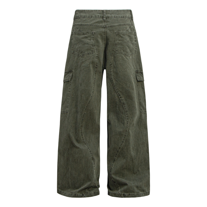 Omirad Curved Cargo Wide-Leg Denim Pants | 100% Cotton