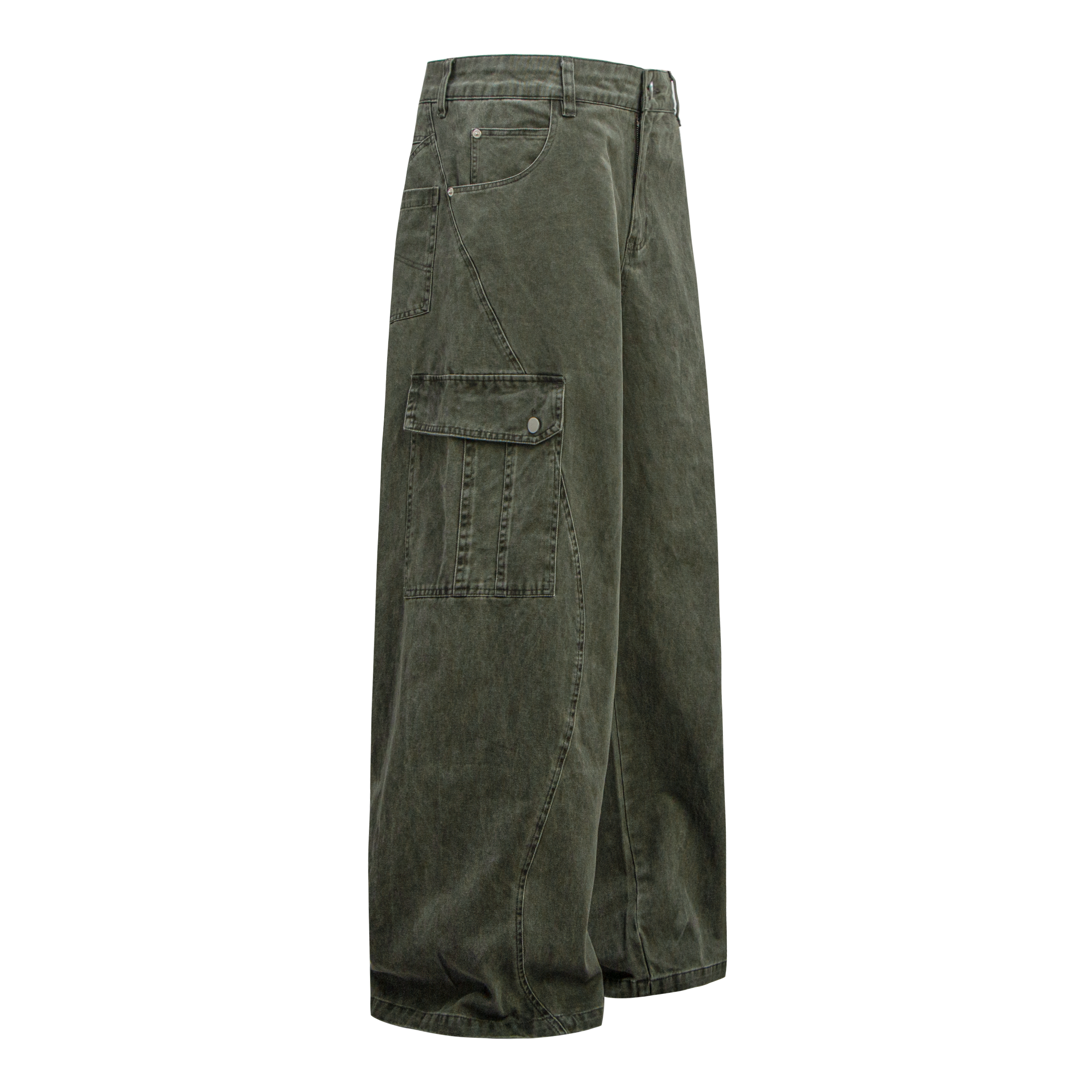 Omirad Curved Cargo Wide-Leg Denim Pants | 100% Cotton
