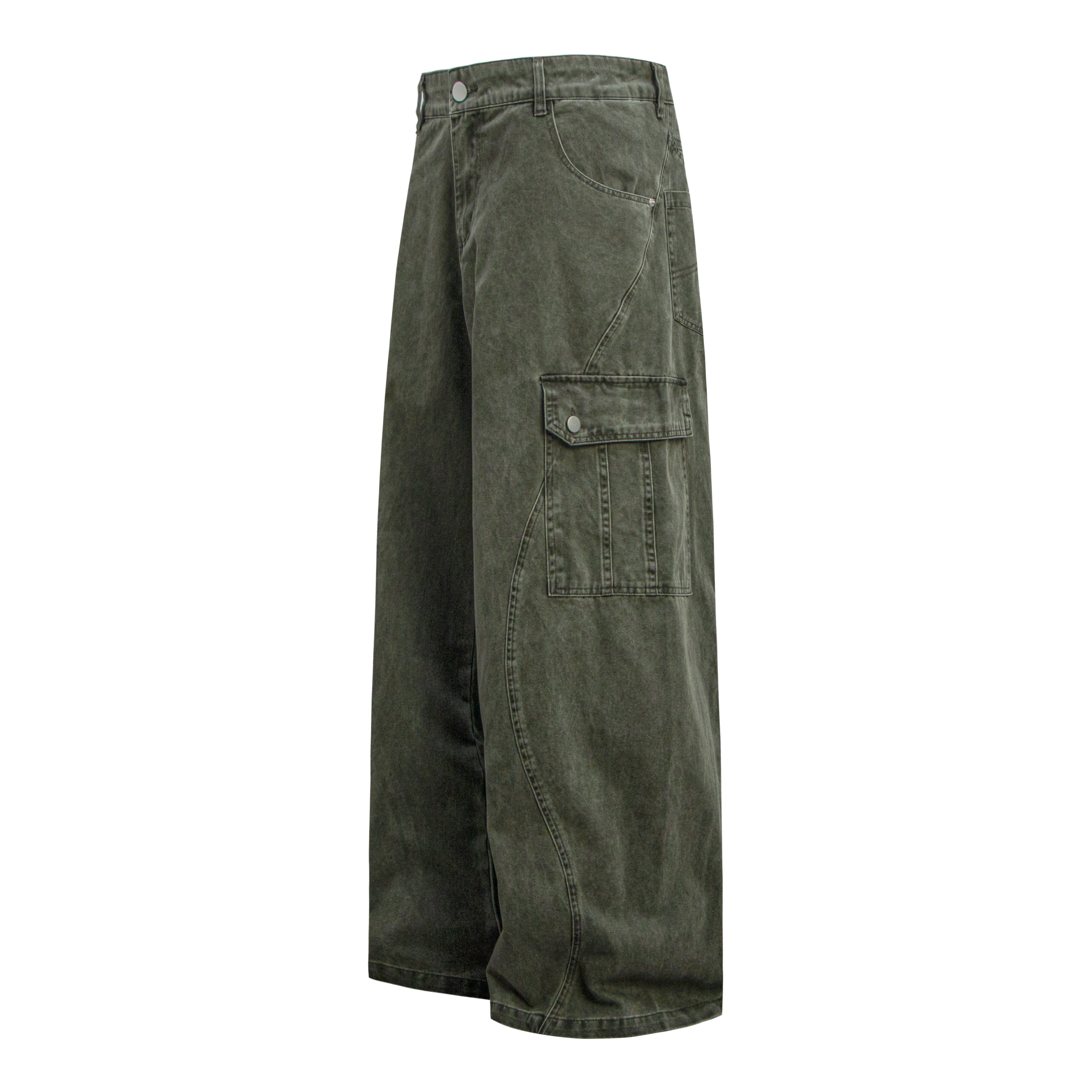 Omirad Curved Cargo Wide-Leg Denim Pants | 100% Cotton