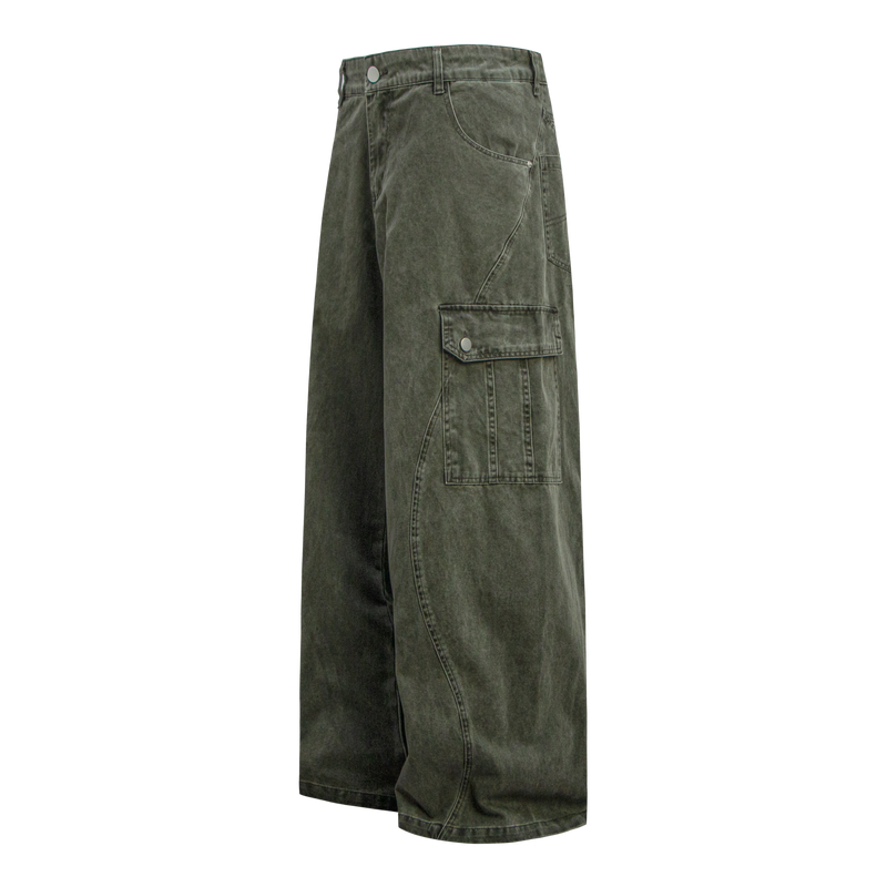 Omirad Curved Cargo Wide-Leg Denim Pants | 100% Cotton