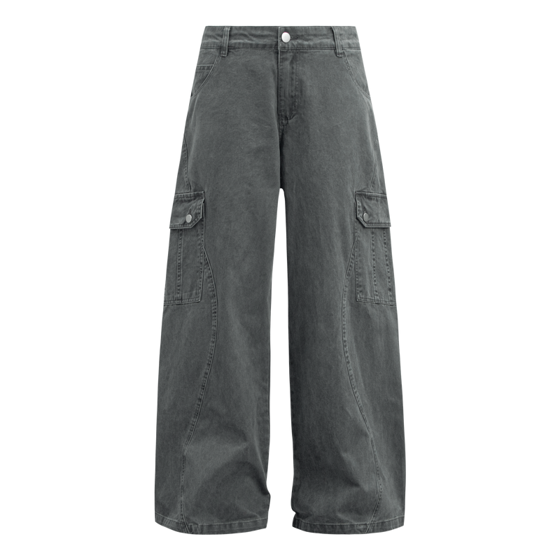 Omirad Curved Cargo Wide-Leg Denim Pants | 100% Cotton