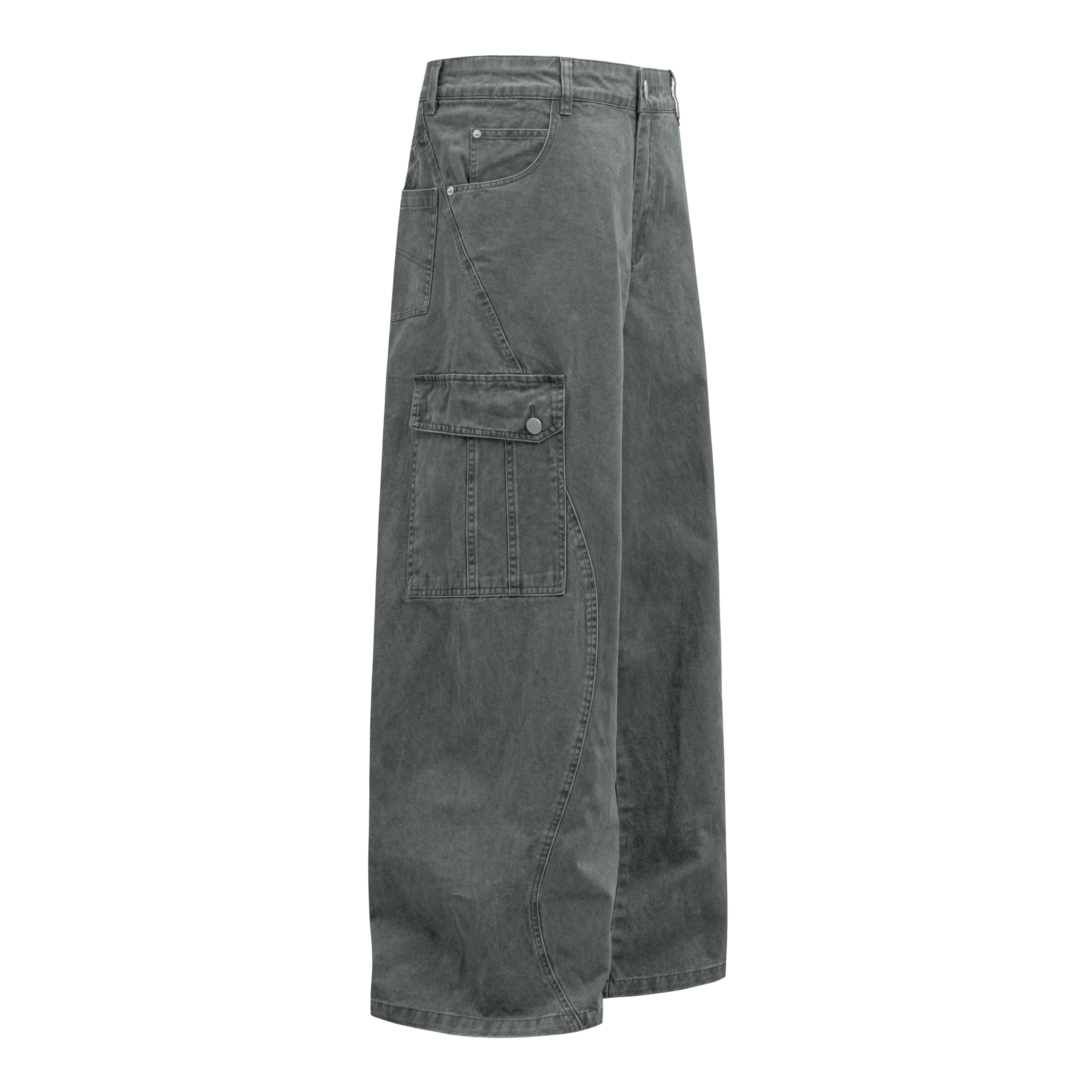Omirad Curved Cargo Wide-Leg Denim Pants | 100% Cotton