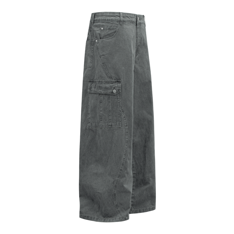 Omirad Curved Cargo Wide-Leg Denim Pants | 100% Cotton