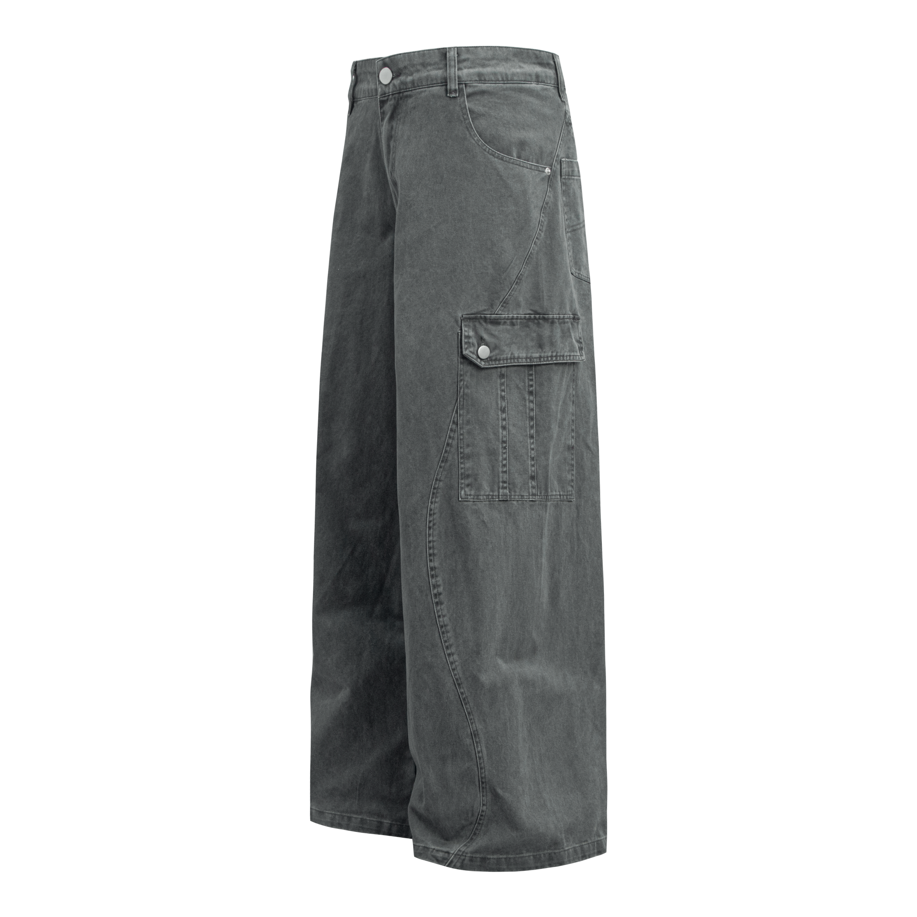 Omirad Curved Cargo Wide-Leg Denim Pants | 100% Cotton