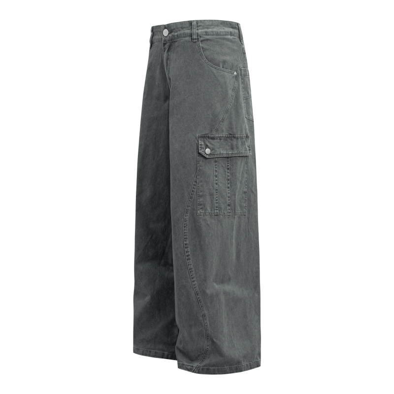 Omirad Curved Cargo Wide-Leg Denim Pants | 100% Cotton