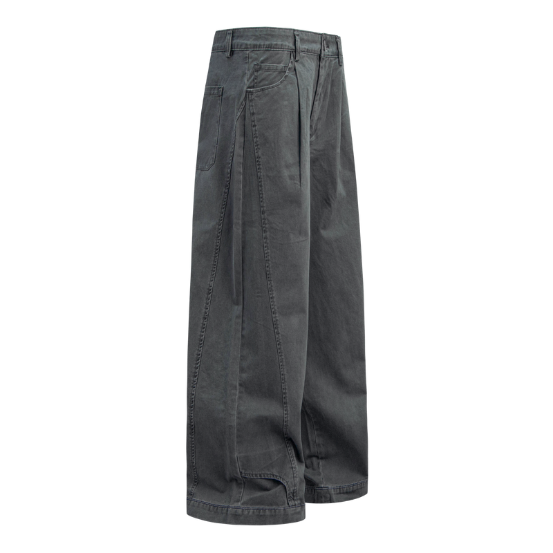 Omirad Wide-Leg Washed Cotton Pants | Pleated Streetwear Trousers