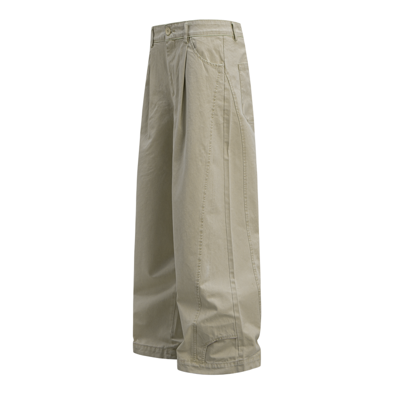 Omirad Wide-Leg Washed Cotton Pants | Pleated Streetwear Trousers