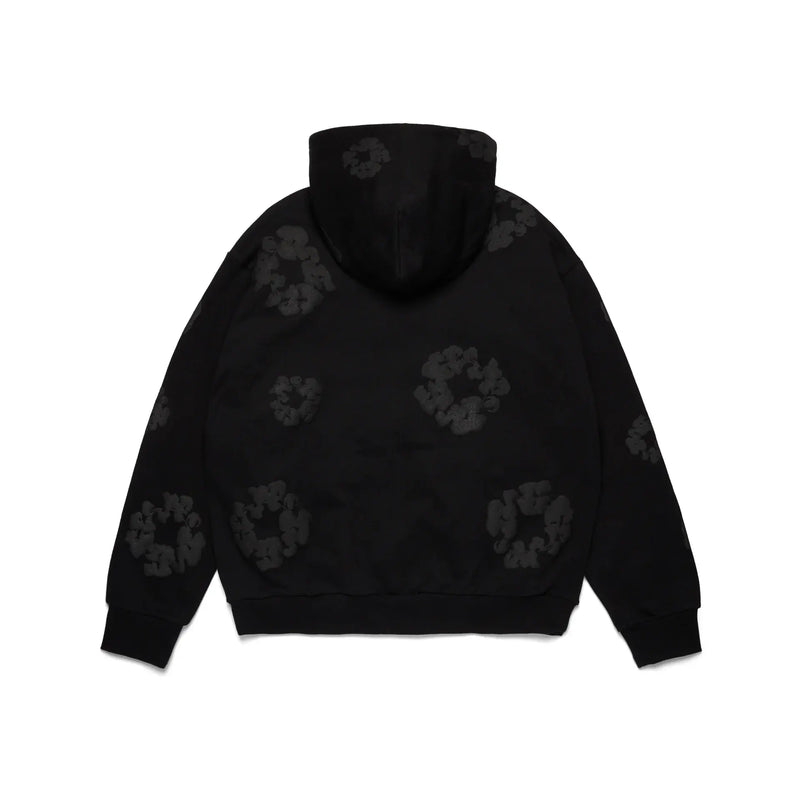 Denim Tears Mono Wreath Puff Print Zip-Up Hoodie – Black