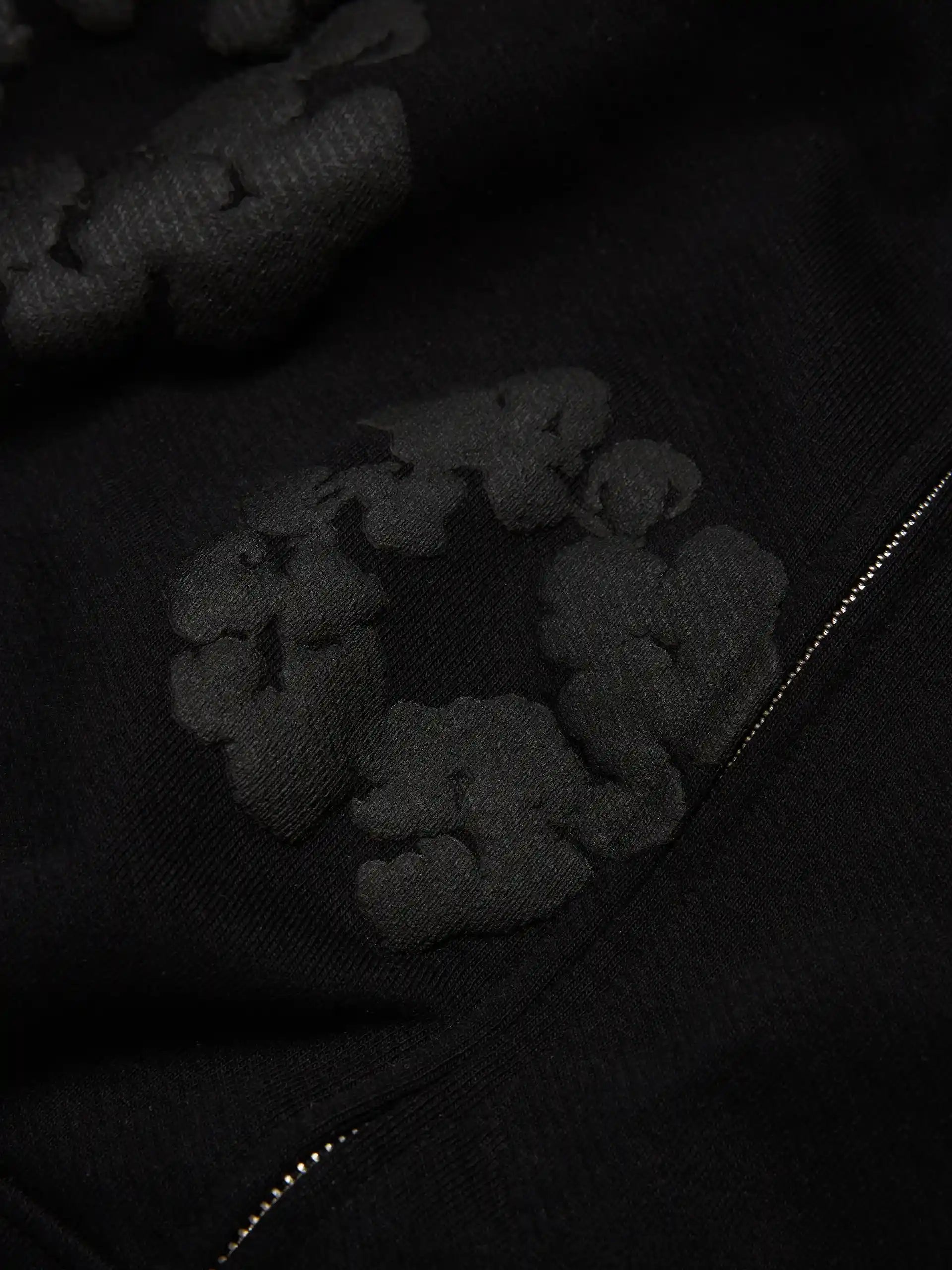 Denim Tears Mono Wreath Puff Print Zip-Up Hoodie – Black
