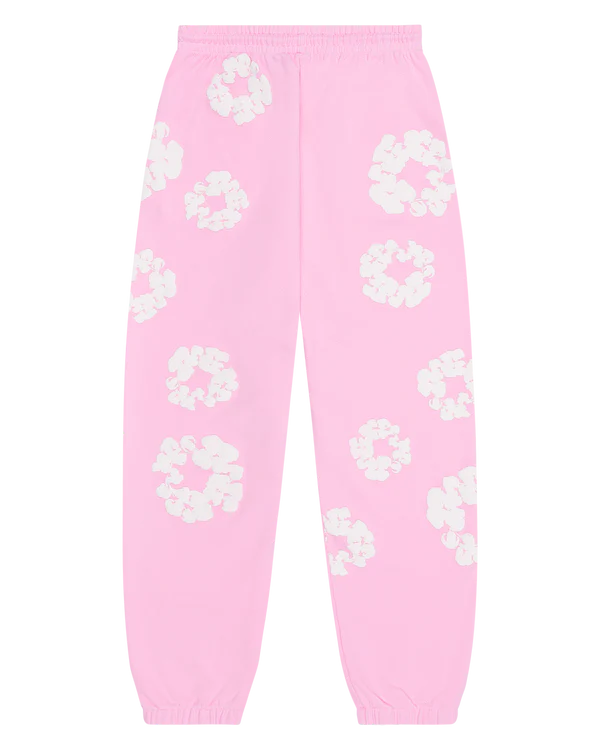 Pink “Cotton Wreath” Denim Tears Sweatpants – White Floral Print Streetwear Pants