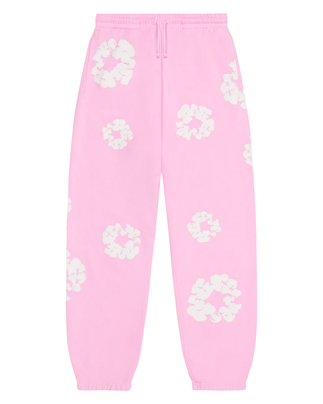 Pink “Cotton Wreath” Denim Tears Sweatpants – White Floral Print Streetwear Pants
