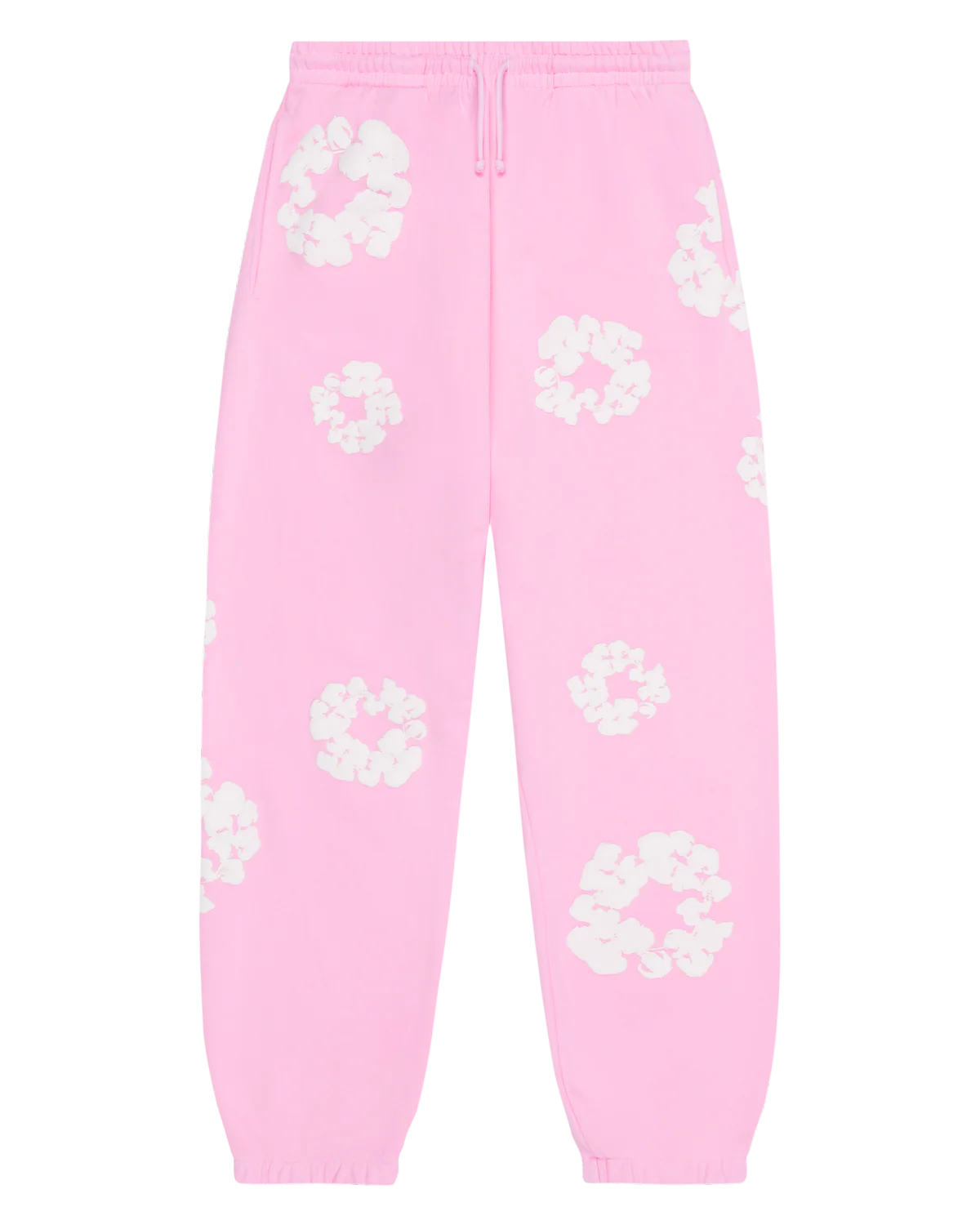 Pink “Cotton Wreath” Denim Tears Sweatpants – White Floral Print Streetwear Pants