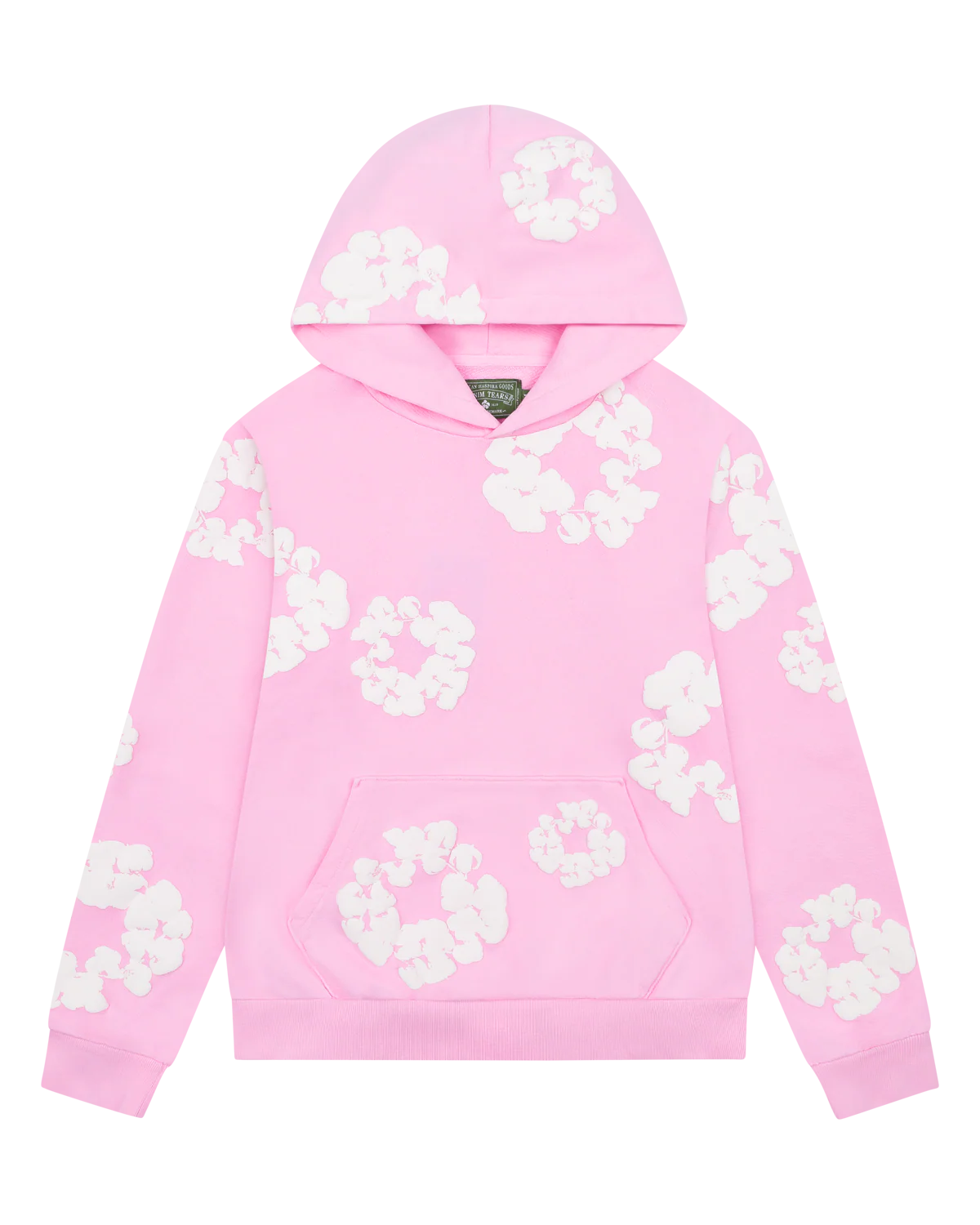 Pink “Cotton Wreath” Denim Tears Hoodie – White Floral Print Streetwear Pullover