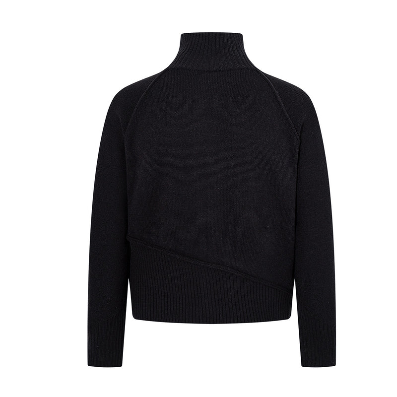 Veste pull en maille à col montant et zip intégral avec bas côtelé