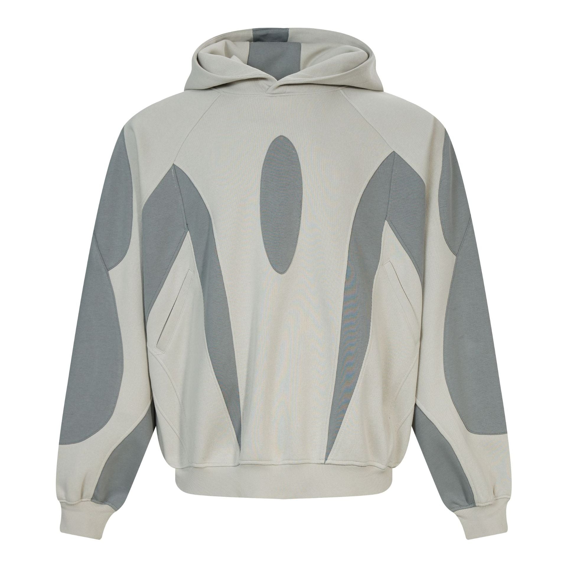 Oversize-Patchwork-Hoodie – grauer, zweifarbiger Streetwear-Pullover