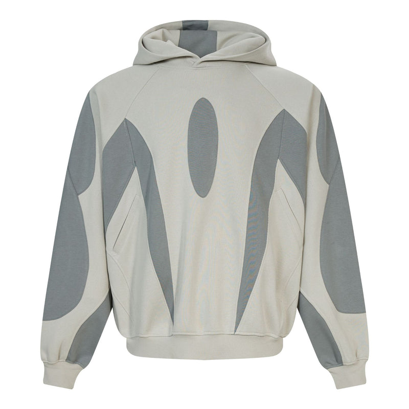 Oversize-Patchwork-Hoodie – grauer, zweifarbiger Streetwear-Pullover