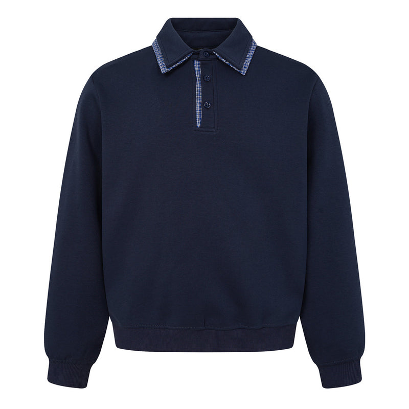 Sweat-shirt homme à col polo et bordure à carreaux | Coupe décontractée, manches longues