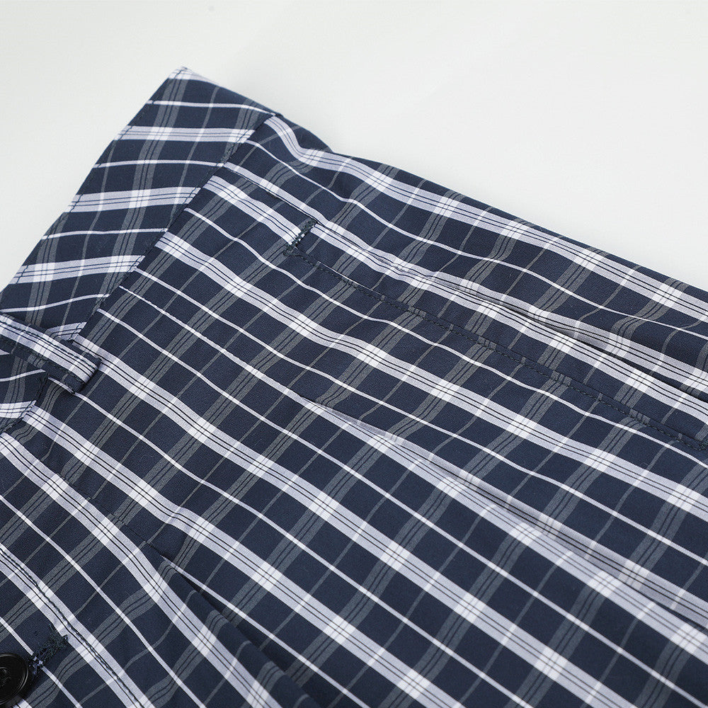 Men's Plaid Wide-Leg Trousers with Button Fly & Pleated Design