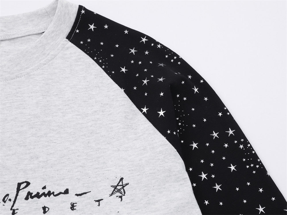 Raglan Long Sleeve Tee – Star Print Colorblock Sleeves & Graphic Front