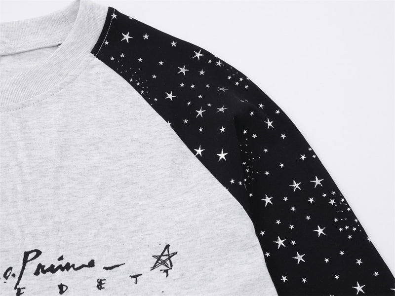 Raglan Long Sleeve Tee – Star Print Colorblock Sleeves & Graphic Front