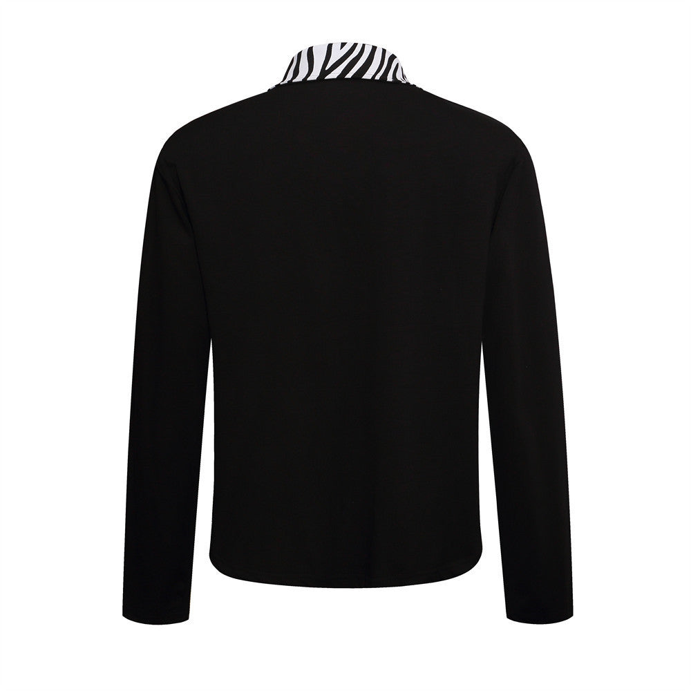 Men's Long Sleeve Polo Shirt with Baroque Cross Print & Zebra Collar