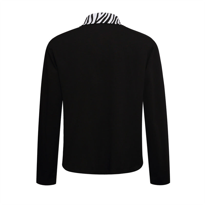Men's Long Sleeve Polo Shirt with Baroque Cross Print & Zebra Collar