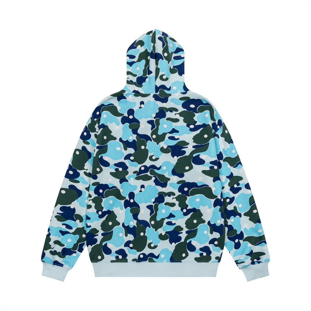 Men's Camo Zip-Up Hoodie with Music Note Embroidery – Oversized Streetwear