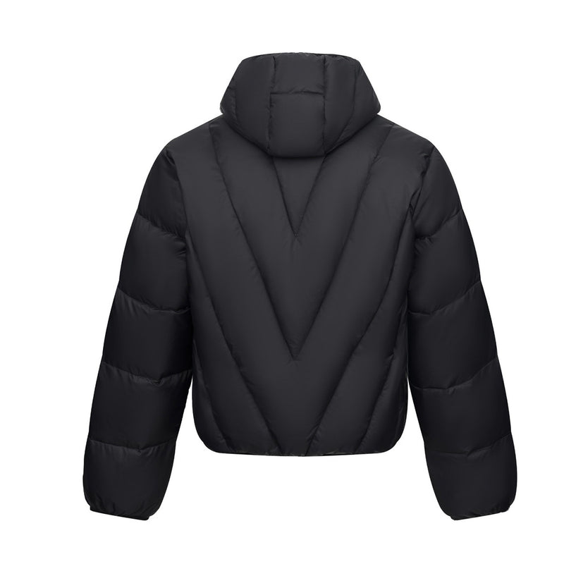Hooded Puffer Down Jacket with Diagonal Quilting — Oversized Fit
