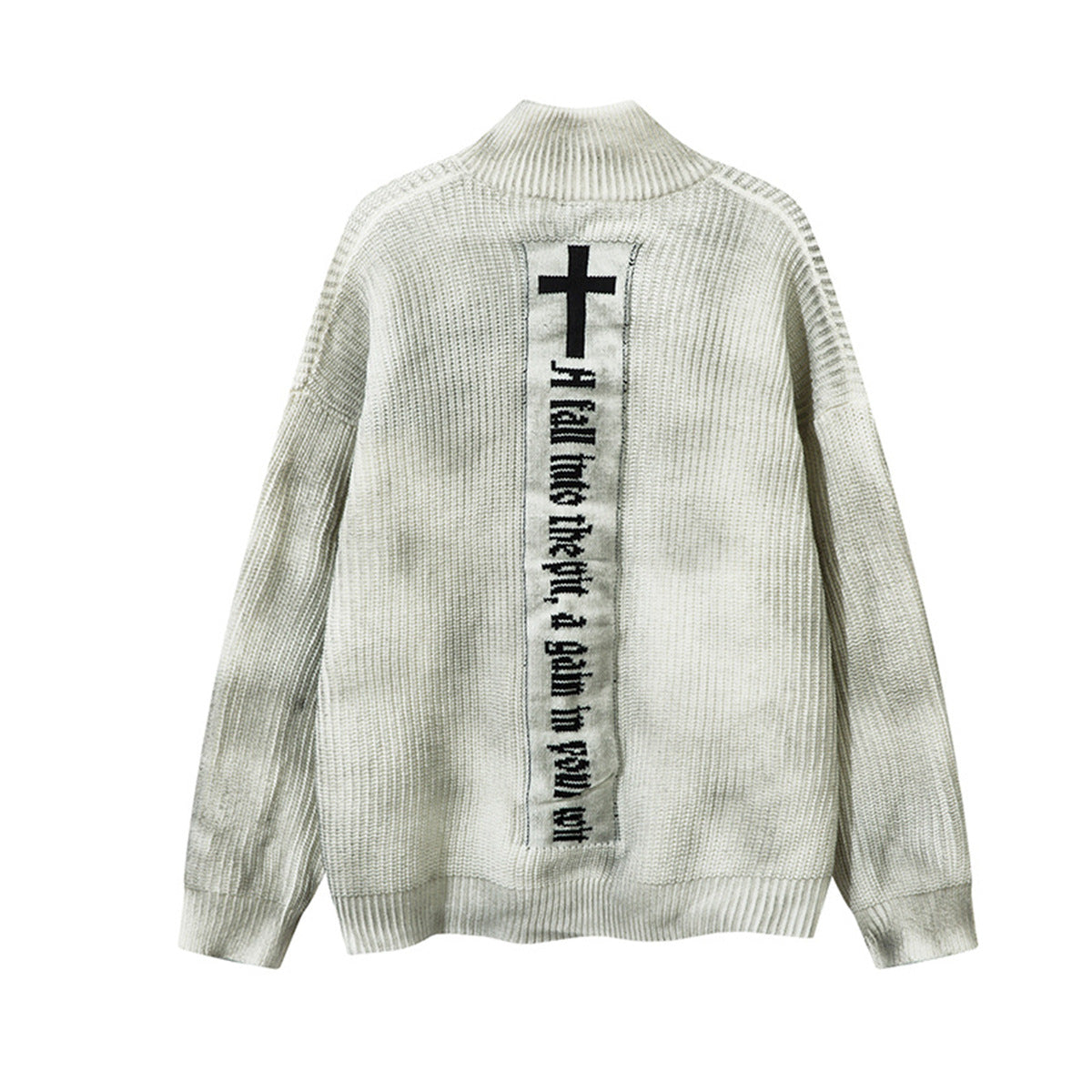 Veste-pull zippée en maille jacquard croix gothique – Col montant médiéval sombre