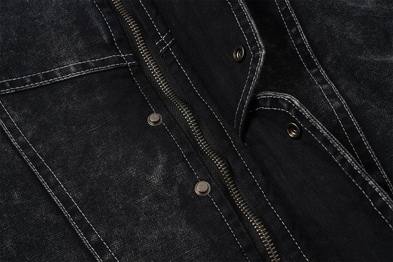 Washed Denim Padded Bomber Jacket – Deconstructed Moto-Inspired Outerwear